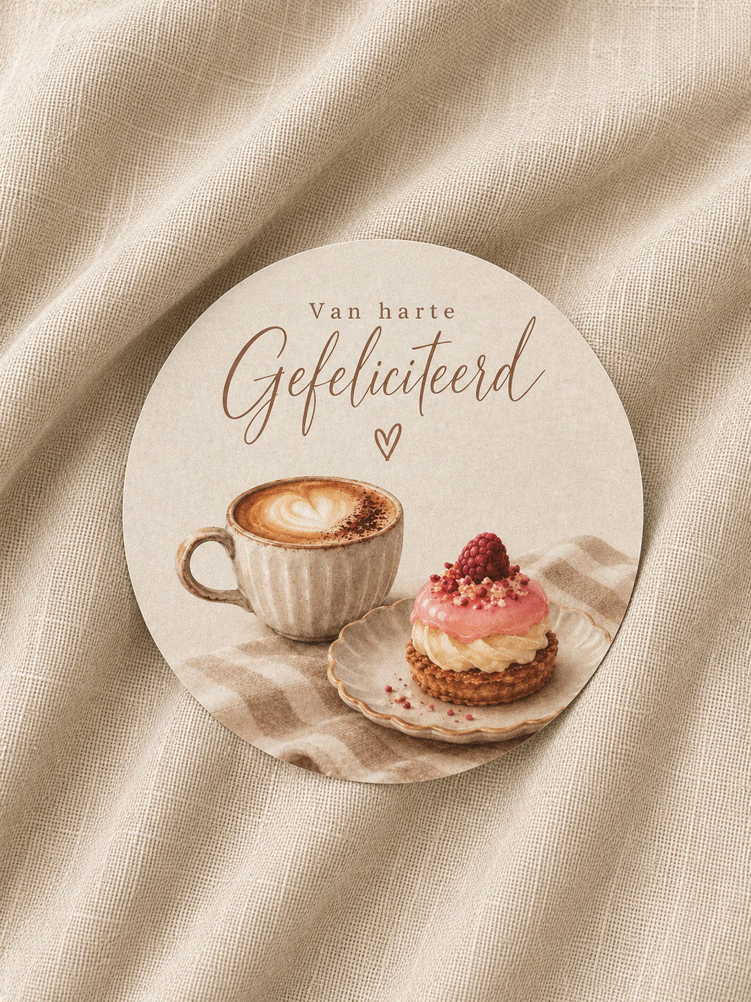 Ronde kaart gefeliciteerd koffie met gebak