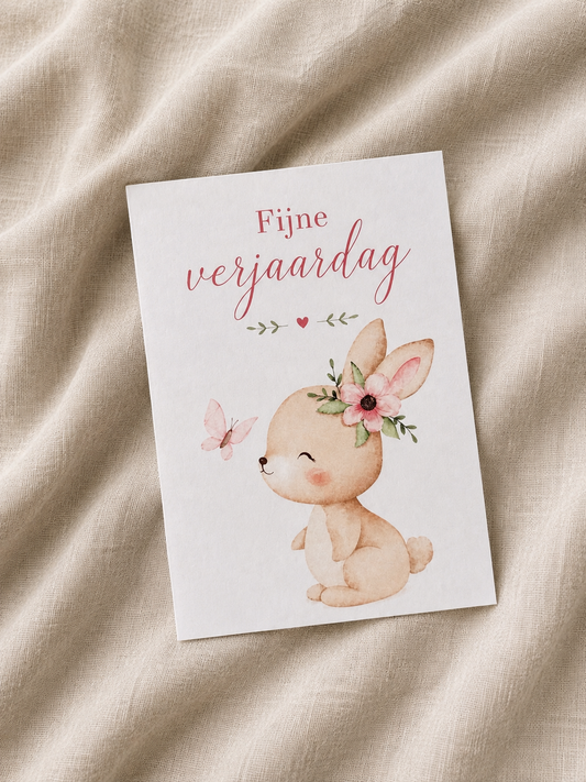 Fijne verjaardag – Wenskaart met lief konijntje