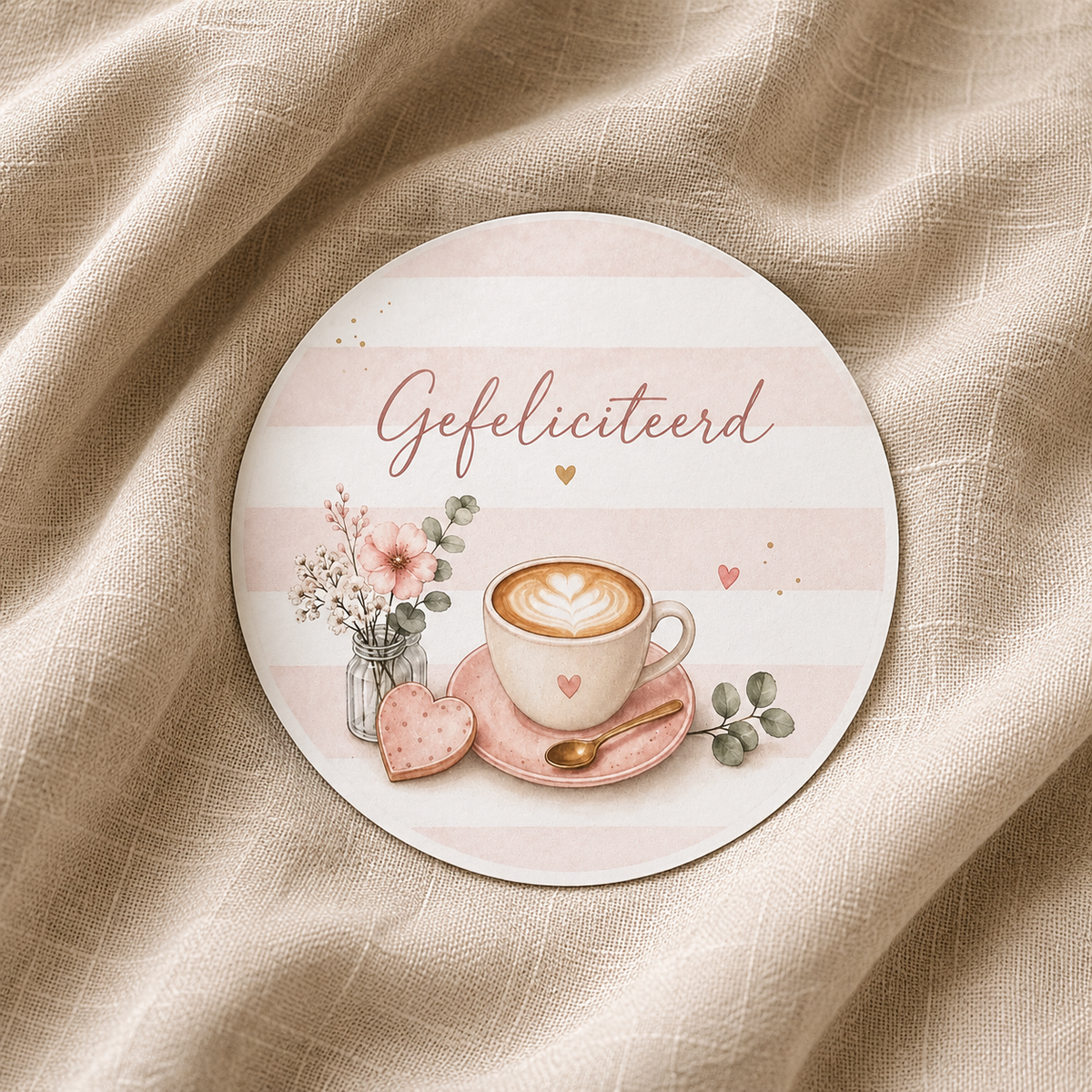 Ronde kaart gefeliciteerd kopje koffie