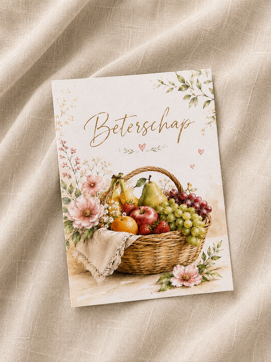 Leuke kaart beterschap fruitmand