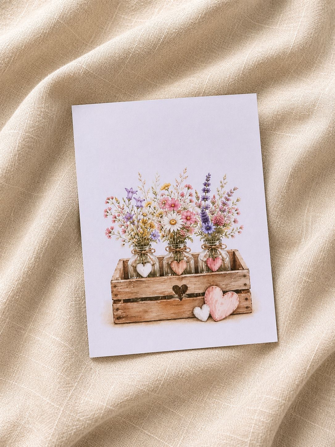 Kaart bloemen in vaasjes